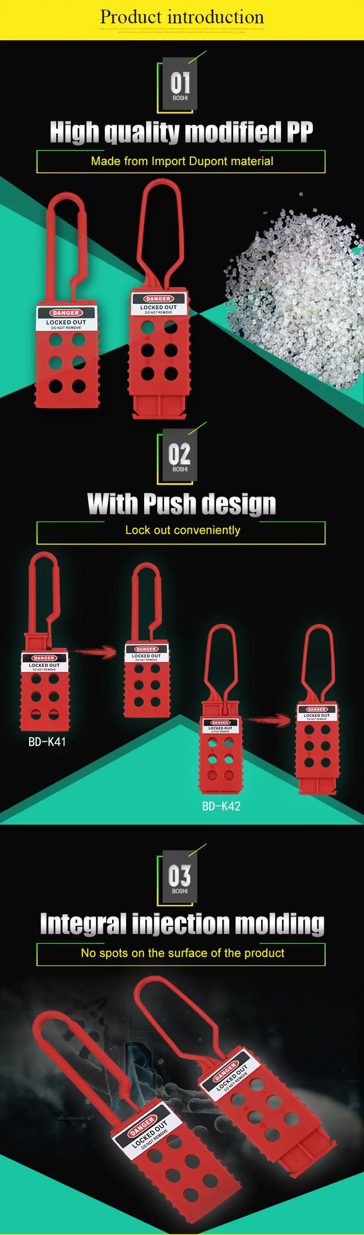 Non-Conductive Nylon Lockout Hasp with 6 Padlocks